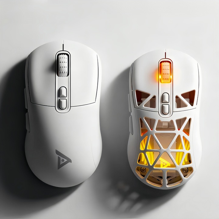 Мишка wireless gaming Poisoon, 24000DPI, сензор PAW3311, ергономичен дизайн, бяла