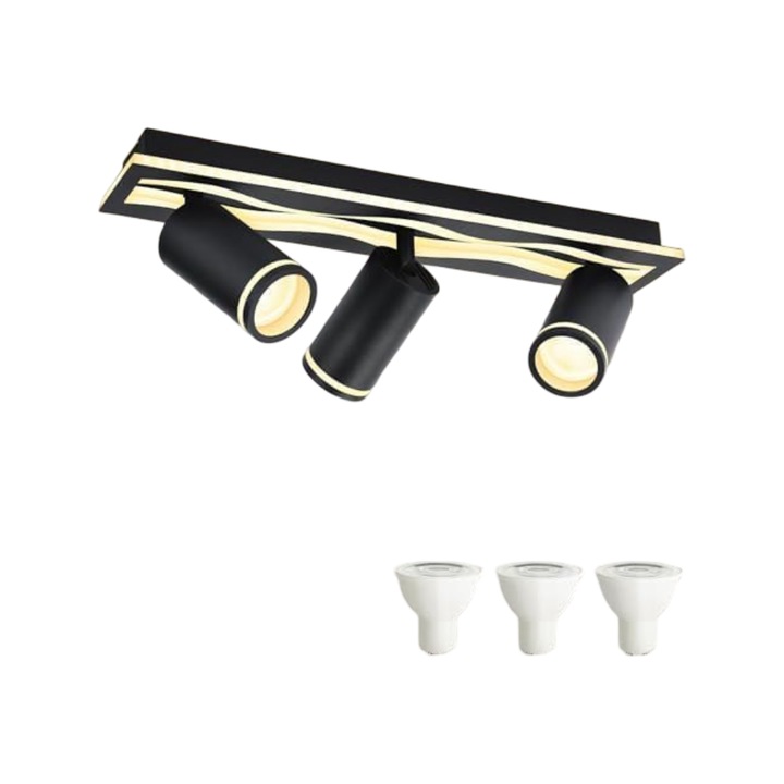 Plafoniera LED, Neagra, 13 W, 3000K, Montaj Simplu