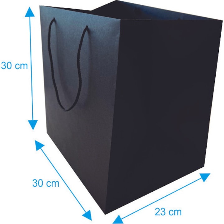 Punga cadou lux neagra, 30 + 23 x 30 H cm, snur textil, neimprimata