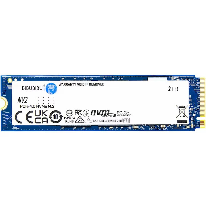 SSD NVMe 2TB, bibubibu, M.2, PCIe 4.0, viteze de citire 3500 MB/s, dimensiuni 22x80mm