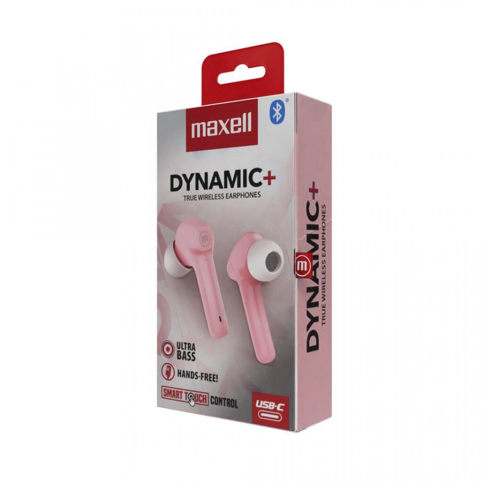 Casti wireless MAXWELL TWS, roz, sunet ultra bas, conectivitate Bluetooth 5.0