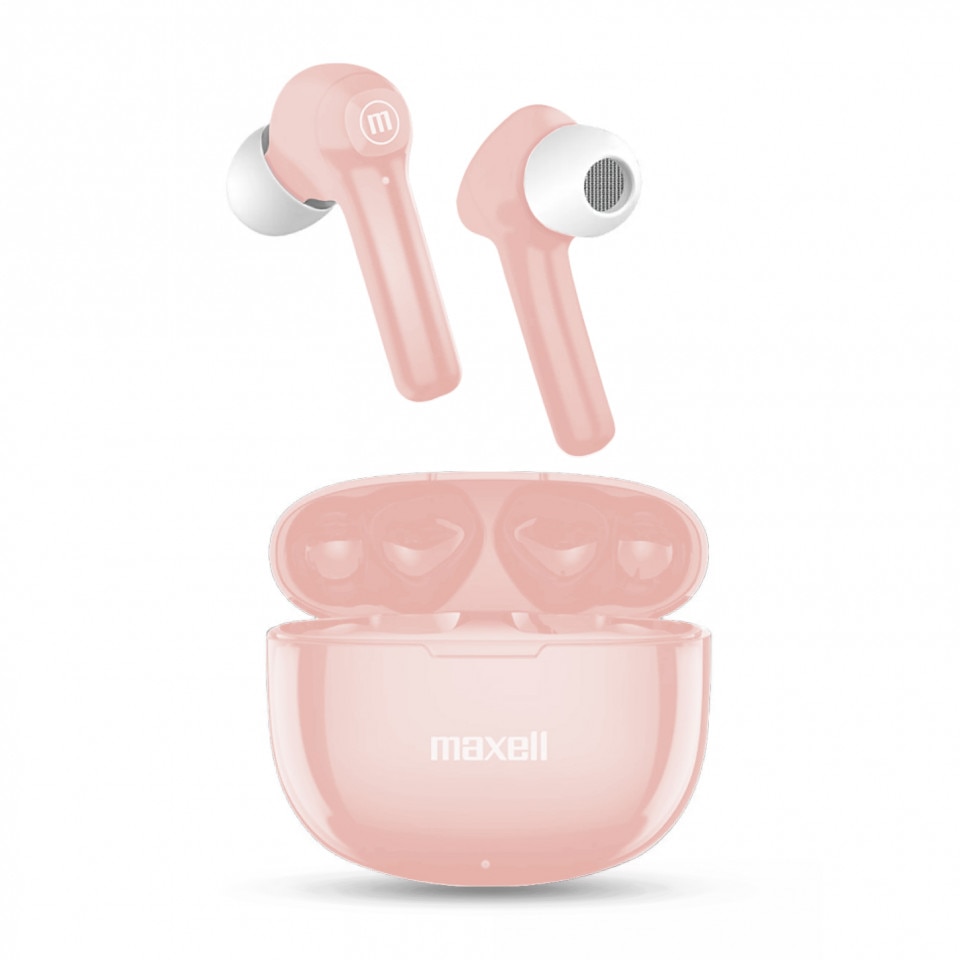 Casti wireless MAXWELL TWS, roz, sunet ultra bas, conectivitate Bluetooth 5.0