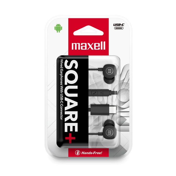Casti maxell square+ - type-c - 120 cm - negru