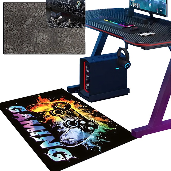 Covor de Protectie Podea sub Scaun de Gaming, Antialunecare, Material Durabil, Design Bold, 50x80 cm, Multicolor