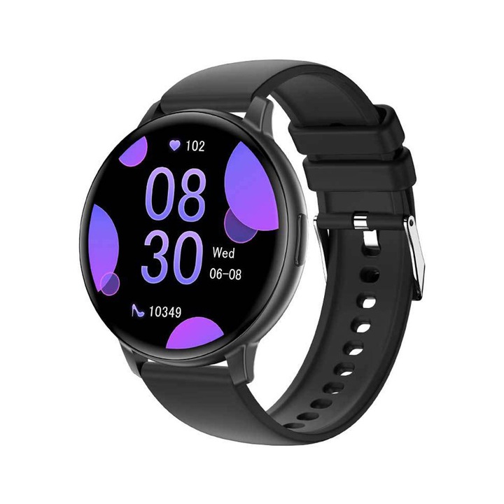 Смарт часовник модел T6, Bluetooth разговор, многоезичен, известия за обаждания/SMS/социални мрежи, водоустойчив, фитнес гривна, проследяване на женско здраве, спортен режим, фитнес тракер, крачкомер, сън, сърдечен ритъм, музикален плейър, черен
