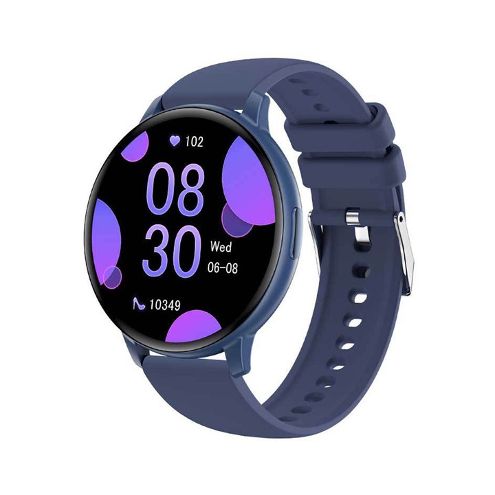 Смарт часовник модел T6, Bluetooth разговор, многоезичен, известия за обаждания/SMS/социални медии, водоустойчив, фитнес гривна, проследяване на женско здраве, спортен режим, фитнес тракер, крачкомер, сън, сърдечен ритъм, музикален плейър, син