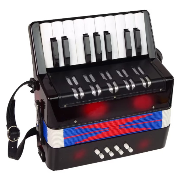 Acordeon clasic Rovitech, 17 clape, 8 basi, negru, 23x10x23cm