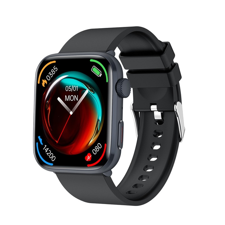 Смарт часовник модел T92, Bluetooth разговор, многоезичен, известия за обаждания/SMS/социални медии, водоустойчив, фитнес гривна, проследяване на женско здраве, спортен режим, фитнес тракер, крачкомер, сън, сърдечен ритъм, музикален плейър, черен