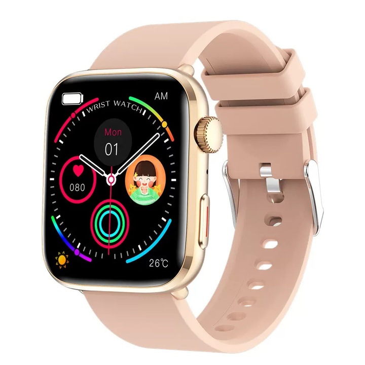 Смарт часовник модел T92, Bluetooth разговор, многоезичен, известия за обаждания/SMS/социални медии, водоустойчив, фитнес тракер, проследяване на женското здраве, спортен режим, фитнес тракер, крачкомер, сън, сърдечен ритъм, музикален плейър, розов
