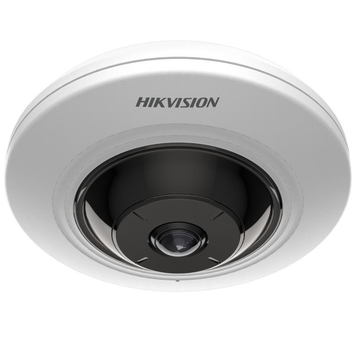 Камера за наблюдение IP Dome тип Fisheye Hikvision DS-2CD2955G0-ISU1.05MM, 5 MP 2560x1920, 1.05 мм, IR 8 м, слот за карта, микрофон, преглед от телефон, PoE