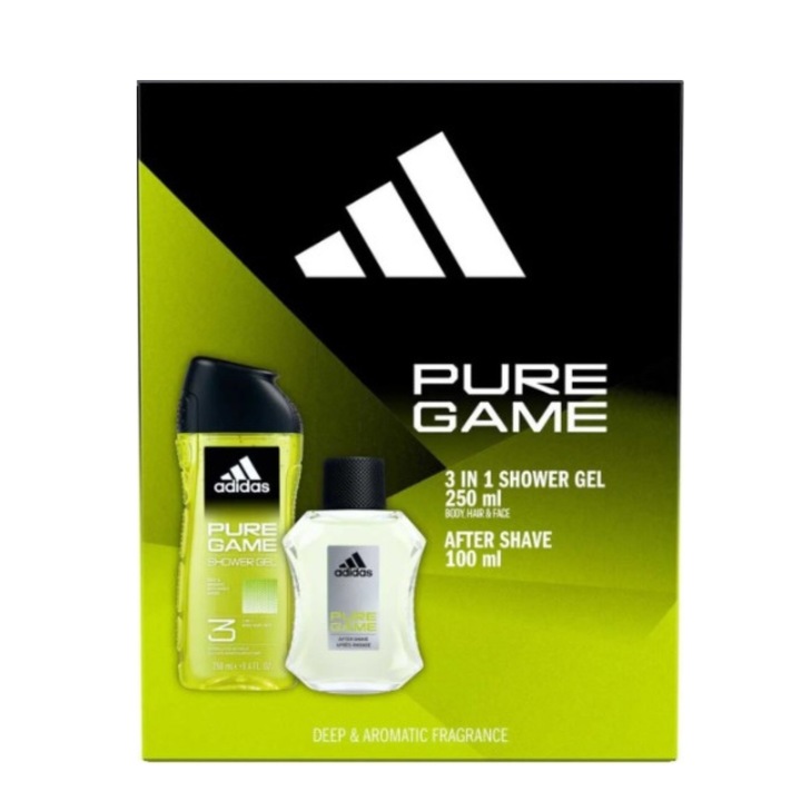 Adidas szett, Pure Game, tusfürdő 3in1 250 ml + borotválkozás utáni balzsam 100 ml