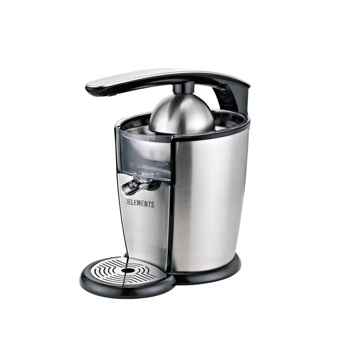 Storcator de citrice KB ELEMENTS Squeezy 300 W, Inox, Recipient 700 ml, Doua conuri de presare, Anti picurare, Componente detasabile, Cioc de scurgere blocabil, Curatare usoara