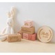 Set Cuburi din Lemn cu Inscriptii - Hello World, Roz, 6x6cm