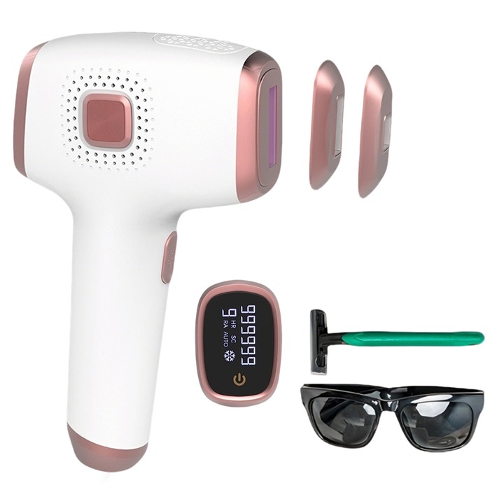 Aparat Epilare Definitiva cu Laser IDAMAKON Epilator Multifunctional 9 Niveluri de Energie Capete Magnetice Interschimbabile 999.999 Impulsuri Epilare Definitiva Fara Durere Compact si Portabil Ideal Pentru Fata Axile Alb