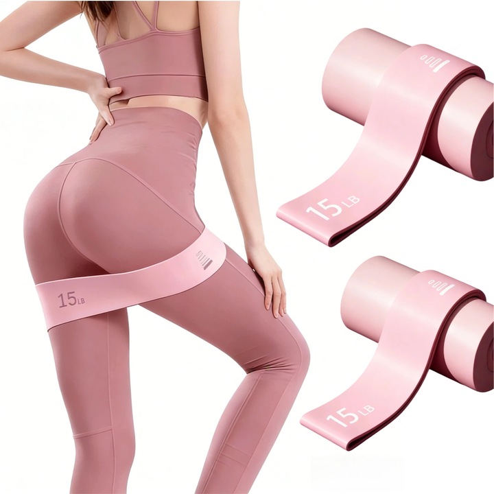 Ленти за съпротива за йога, комплект от 2 броя, розови, еластични