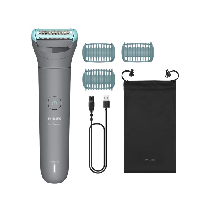 Електрическа самобръсначка за тяло Philips Body Groomer BG3485/15, 80 минути автономност, Wet&Dry, Сив калъф