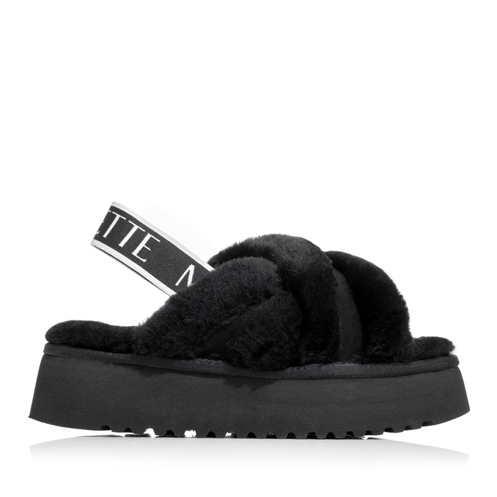 Papuci dama, Musette, CORTINA, Piele naturala, Blana naturala, Negru