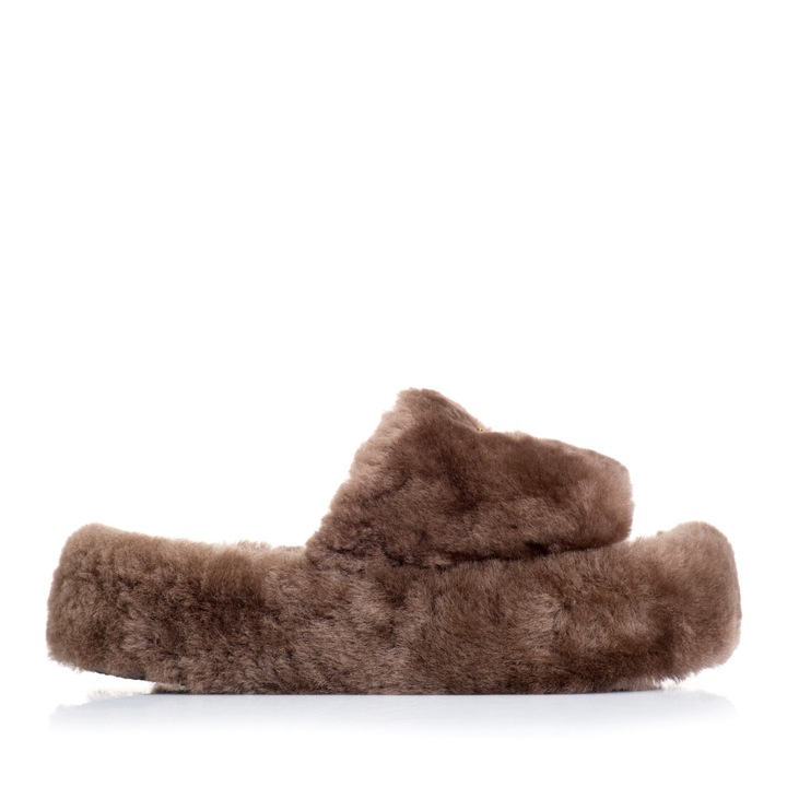 Papuci dama, Musette, BANSKO, Blana naturala, Maro taupe