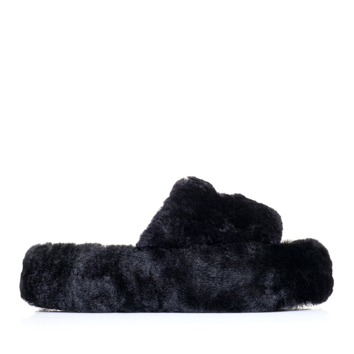 Papuci dama, Musette, BANSKO, Blana naturala, Negru