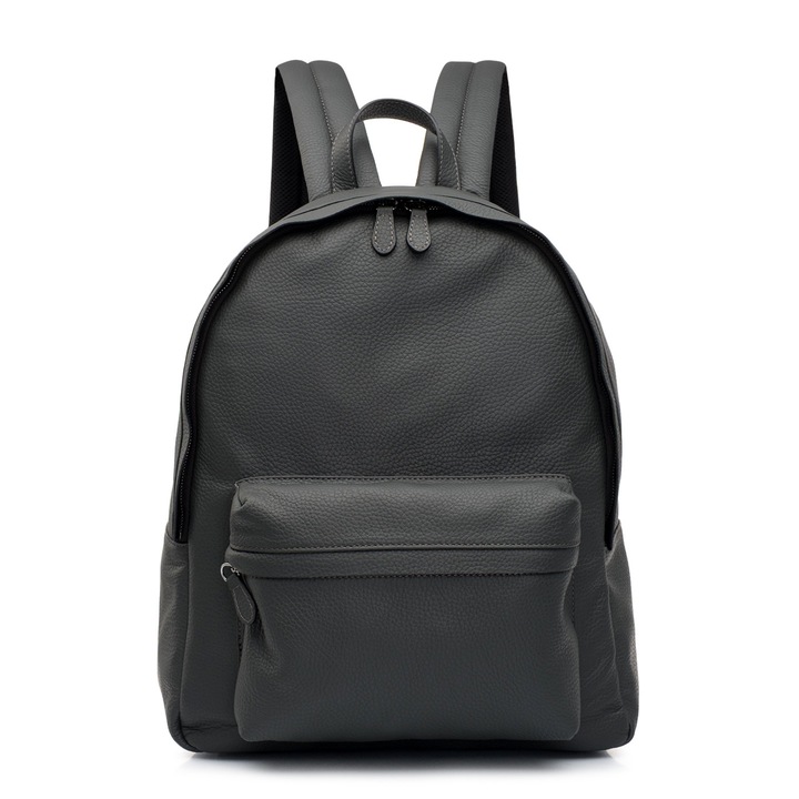 Rucsac dama, Musette, ERIC, Piele naturala, Gri, 34 x 14 x 41 cm