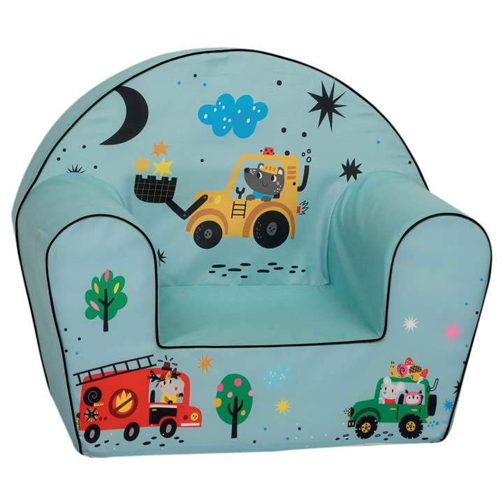 Fotoliu pentru copii, Delta trade, de la 9 luni - 5 ani, Cu husă detașabilă, excavator brm brm, albastru