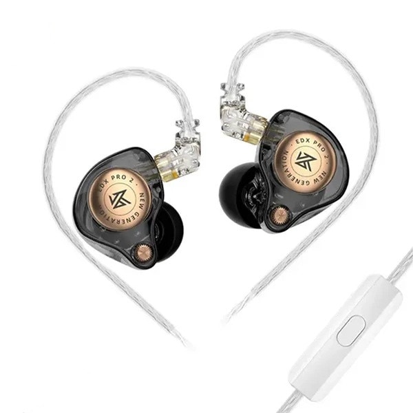 Casti IEM KZ EDX PRO 2, Super Dinamic Liniar Drive 1DD de 10mm, Cablu detasabil cu Jack 3.5mm, CU Microfon HD Dual, Negru