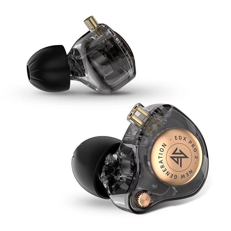 Casti IEM KZ EDX PRO 2, Super Dinamic Liniar Drive 1DD de 10mm, Cablu detasabil cu Jack 3.5mm, CU Microfon HD Dual, Negru