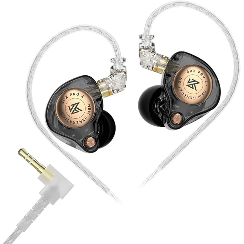 Casti IEM KZ EDX PRO 2, Super Dinamic Liniar Drive 1DD de 10mm, Cablu detasabil cu Jack 3.5mm, CU Microfon HD Dual, Negru