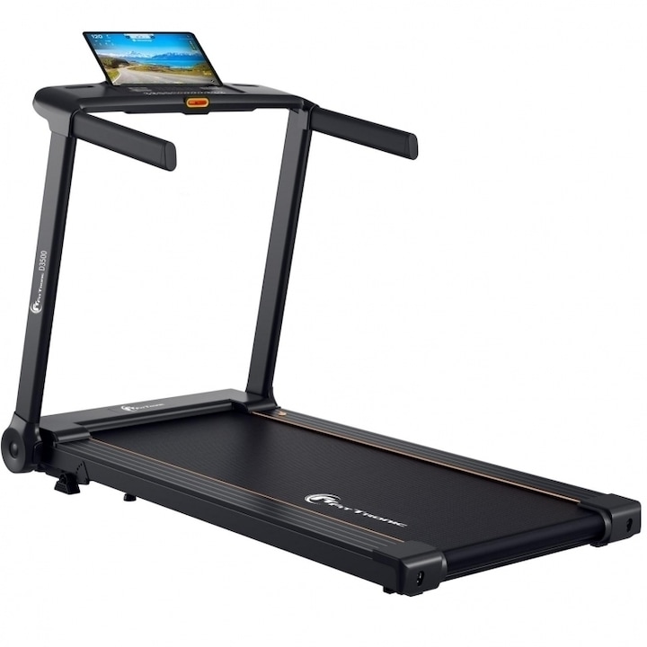 Banda de alergare FitTronic® Delta 3500, motor 2 CP, viteza maxima 16 km/h, greutate suportata 120 kg, suprafata alergare 120 x 45 cm, Aplicatii: Kinomap, Zwift, Besyfit
