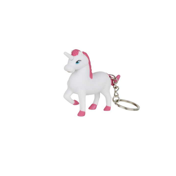 Breloc sonor si luminos Mister Gadget Unicorn, alb, 6x7x2.1cm, ideal pentru chei si ghiozdan