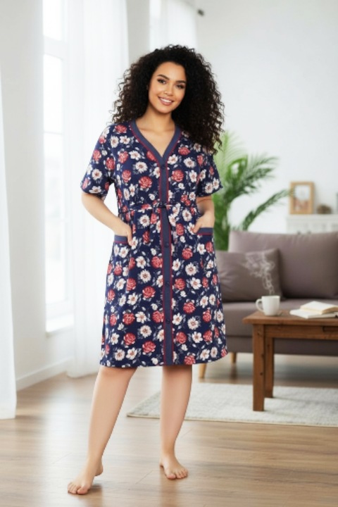 Capot dama bumbac, StarFashion, cu maneca scurta, buzunare si cordon in talie, Mov