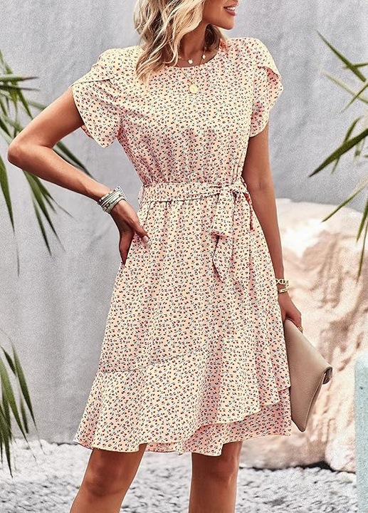 Női nyári ruha IFFEI, piros-fehér, fodros, XL INTL