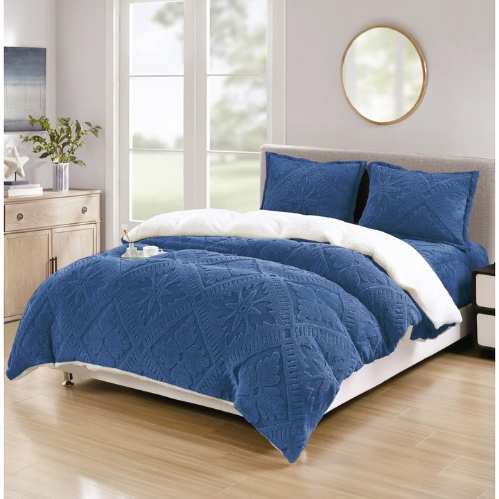 Lenjerie de Pat Dublu cocolino cu elastic 180x200 Sigma V24 Albastru, Cocolino