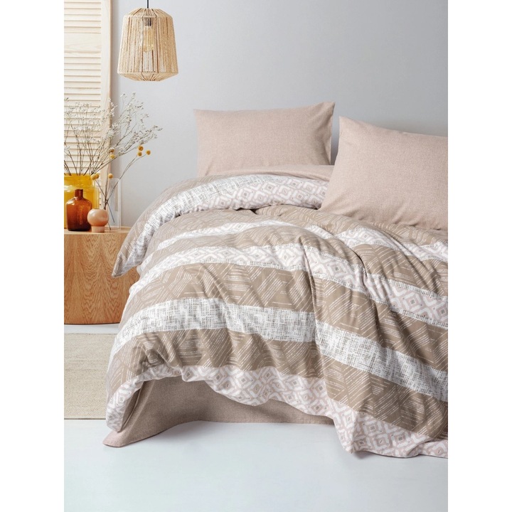 Lenjerie de Pat Dublu Arrow Crem, Bumbac 100% Flanel