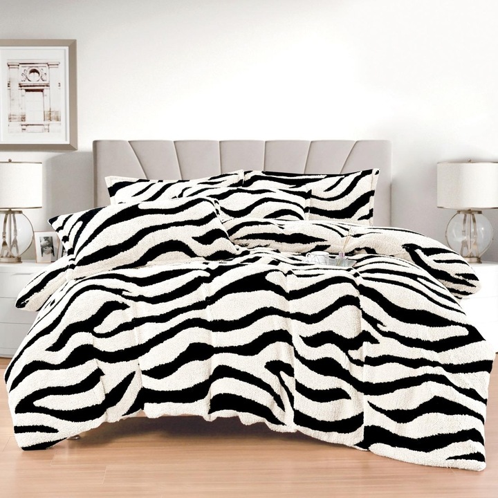 Lenjerie de Pat Dublu Zebra V109 cu elastic 180x200 cm, 4 Piese, Cocolino
