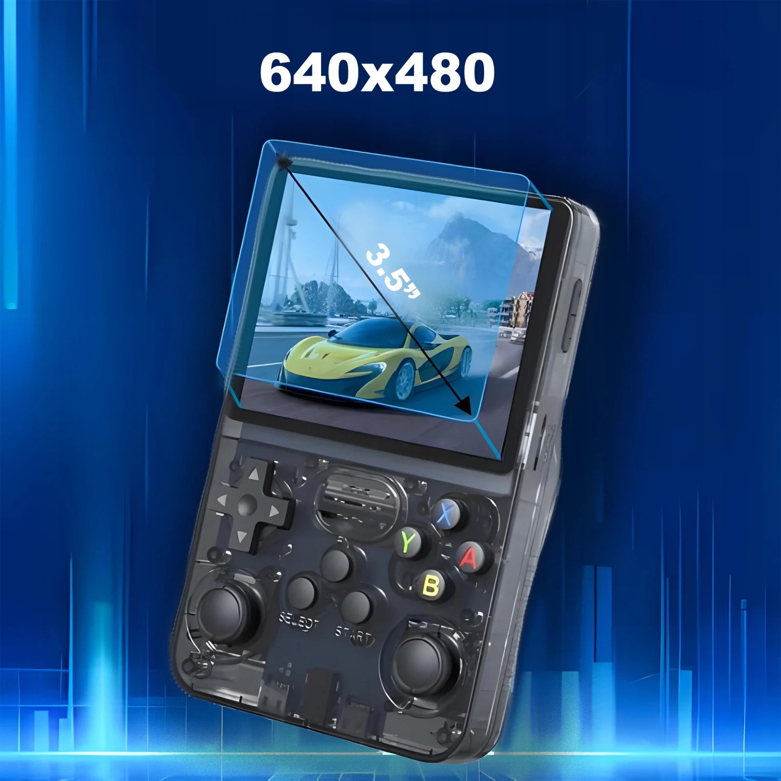 Consola portabila retro R36S, 64GB, peste 15000 jocuri clasice preinstalate, ecran IPS 3.5” HD, joystick dual 3D, Sistem original ArkOS 2.0, baterie 3500mAh, Gri