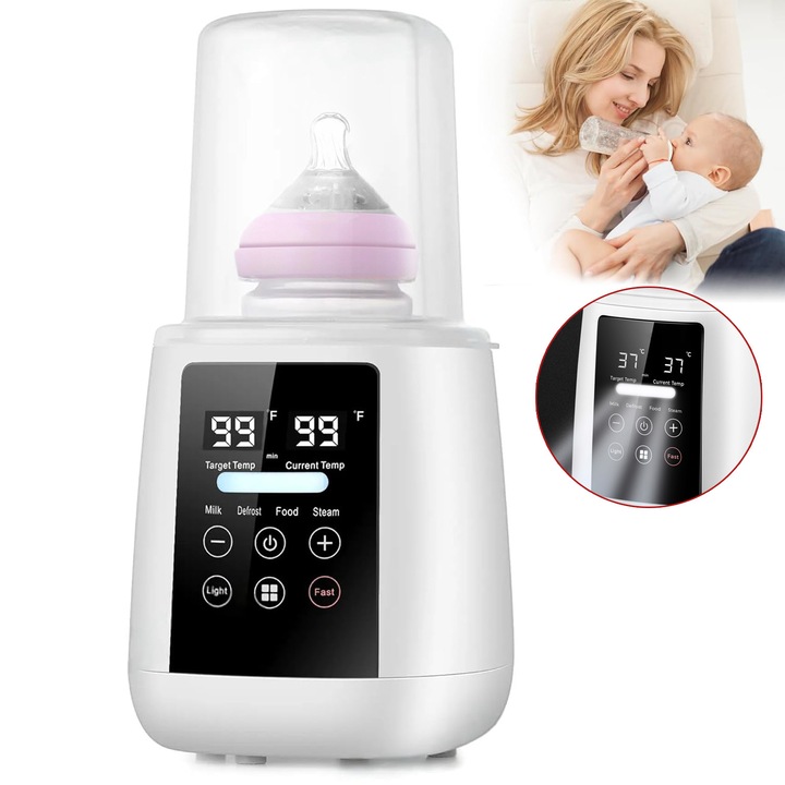 Incalzitor biberoane Multifunctional 10 in 1, Sterilizator electric YOUKUKE® Cu ecran tactil IMD, 200W, Incalzire rapida lapte si mancare, fierbinte, temperatura constanta 48 H, functie de oprire automata si anti-uscare, alb
