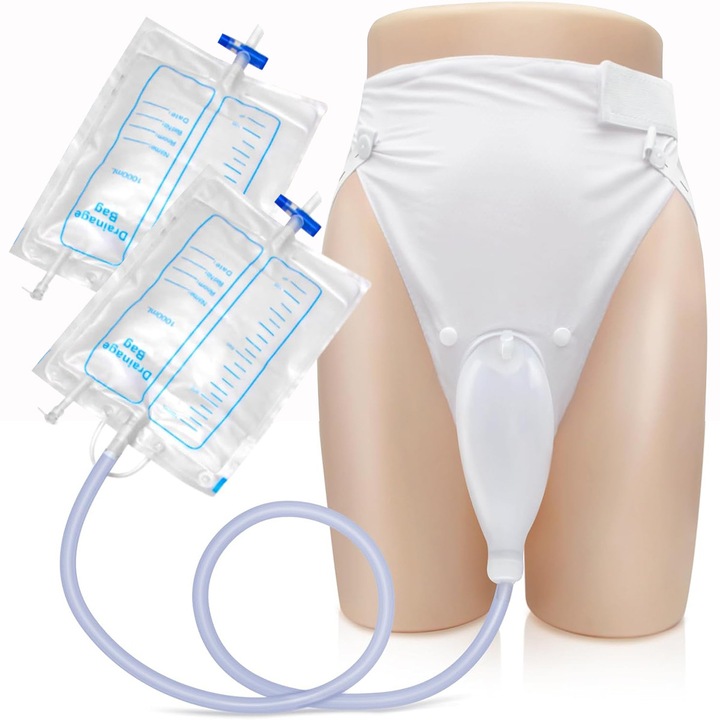 Inkontinencia szett, YOUKUKE®, 2 steril vizeletzsák és ürítőcső univerzális fogantyúval, 2x1000ml, Ápolási termékek, szilikon, időseknek