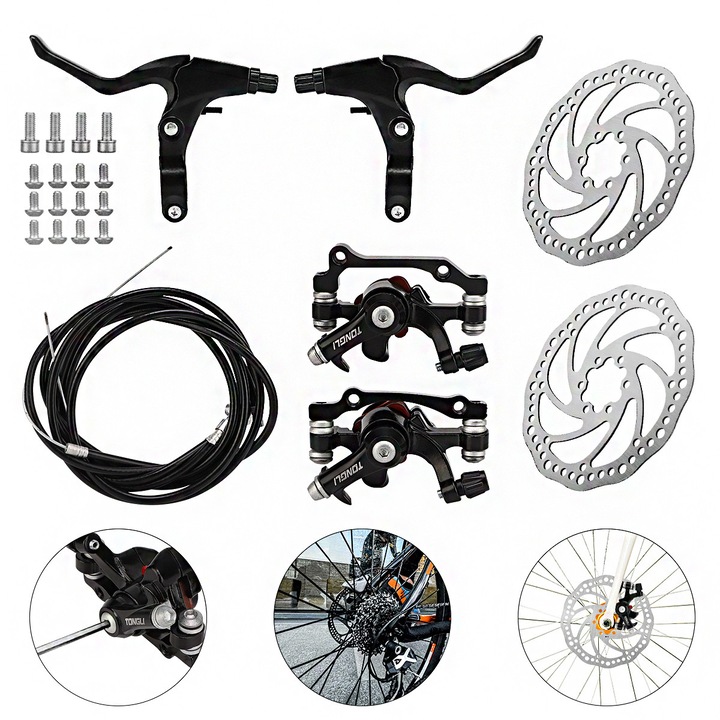 Set complet de discuri de frana, YOUKUKE®160 mm F160, Include suruburi si piulite, Usor de instalat, Potrivit pentru majoritatea bicicletelor de munte si de drum, Aluminiu, Negru