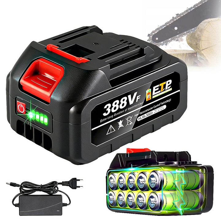 Acumulator Li-ion, YOUKUKE®, 388VF, 5000mAh, cu incarcator pentru scule electrice, cu 4 indicatori LED, 21V/18V