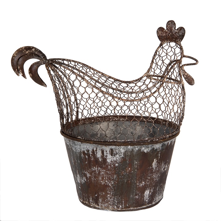 Antikolt szürke-barna fém tyúkkosár 39x39x25 cm