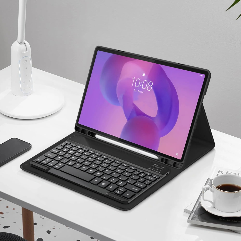 Husa pentru Lenovo Idea Tab Plus 12.1 inch cu tastatura iluminata wireless detasabila RGB 7 lights, Bluetooth, USB Type-C, functie stand si slot stylus, negru