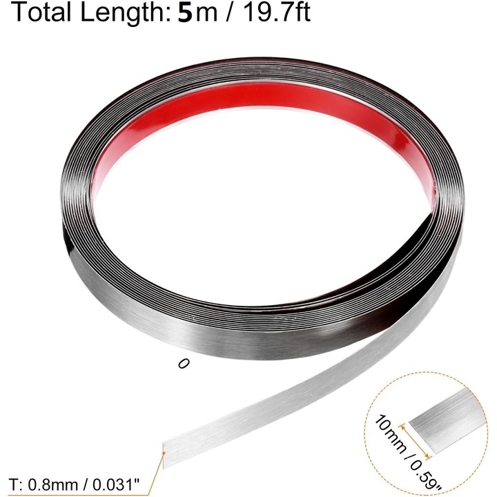 Silver - Banda decorativa inox argintiu periat 1x500 cm MaffStuff