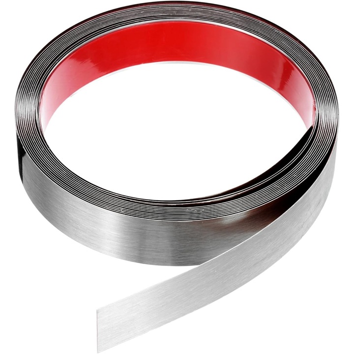 Banda Decorativa Inox Nichelat Periat ARGINTIU, 3 cm x 5 m, Fara Coroziune, pentru Panouri si Mobilier - enzoria
