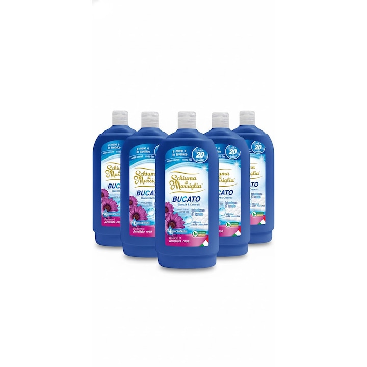 Detergent lichid Schiuma di Marsiglia Ametista Rosa, set 4+1, 5 x 1L, 100 spalari