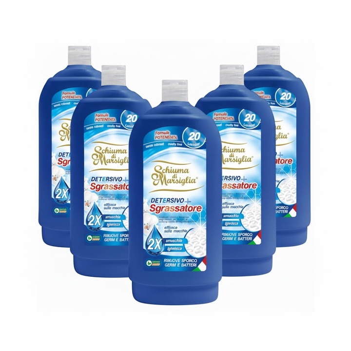 Detergent lichid Schiuma di Marsiglia Detersivo Sgrassatore, set 4+1, 5 x 1L, 100 spalari