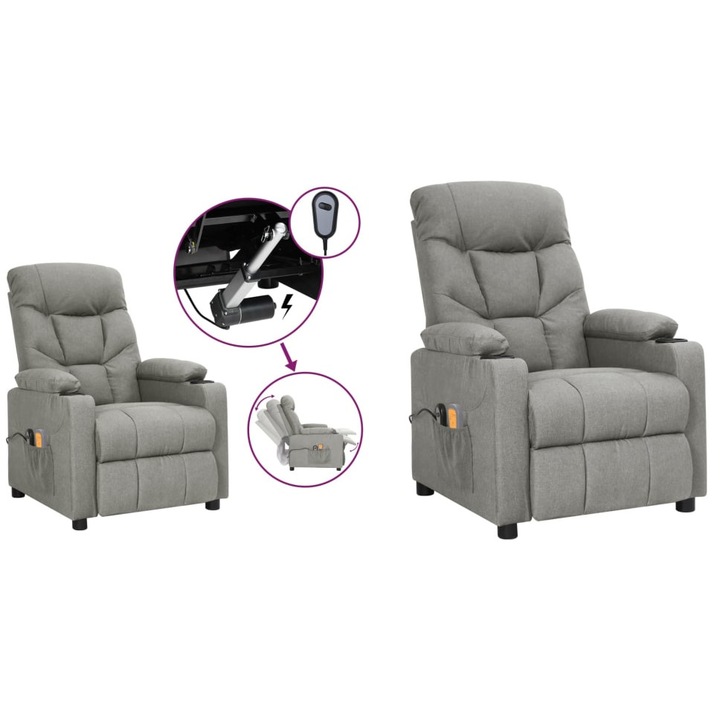 Fotoliu de masaj electric rabatabil, gri deschis, textil