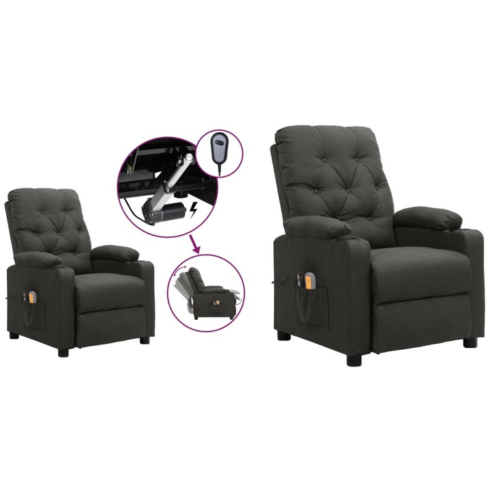 Fotoliu de masaj electric rabatabil, gri inchis, textil