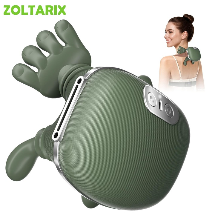 Aparat masaj cervical si umeri 4D, ZOLTARIX, Imita Masajul Uman, fara fir, Functie Incalzire, portabil, pentru Relaxare Musculara, Reduce Stresul si Oboseala, Amelioreaza Durerile pentru Gat, Umeri si Spate
