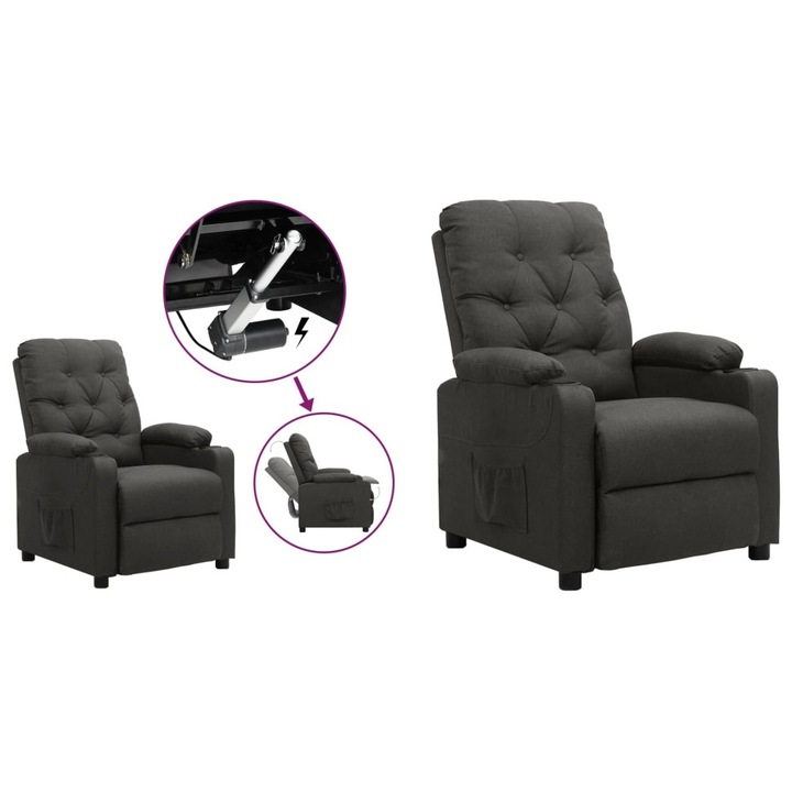 Fotoliu cu ridicare, gri inchis, textil